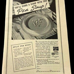 Carnation Milk Vintage Print Ad 30s Dairy Advertising Split Pea Soup Recipe